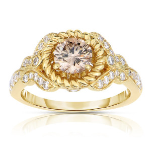 Vintage-Styled Yaffie Gold Ring Featuring 1ct Natural Champagne Diamond