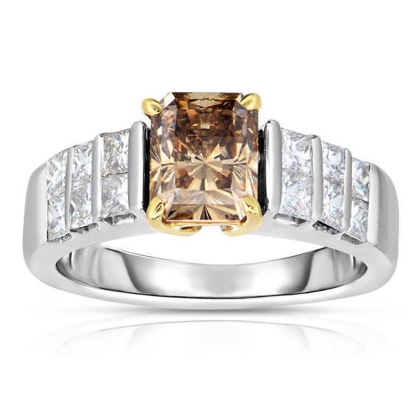 Two-Tone Gold Ring with 2 3/4 ct TDW Cognac and White Diamonds by Yaffie