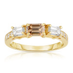 Cognac and White 3-stone Diamond Ring with 1 1/3ct TDW by Yaffie Gold