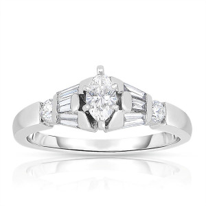 Sparkling Yaffie Platinum Solitaire Marquise Diamond Engagement Ring with 5/8ct Total Diamond Weight