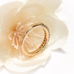 Rose Gold Yaffie Birthstone Stacking Ring with French Pave Prong Set Emerald for Eternal Charm.