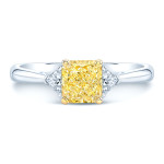 GIA Certified Radiant Fancy Yellow Diamond Ring in Platinum & Gold - Yaffie Estie G (1ct TDW)