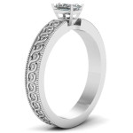 Radiant White Gold Engagement Ring with Milgrain Accents and 1/2ct. Diamond