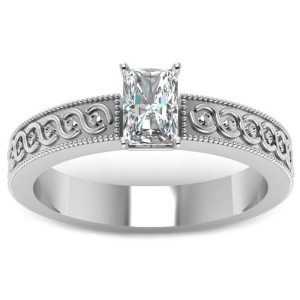 Radiant White Gold Engagement Ring with Milgrain Accents and 1/2ct. Diamond