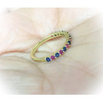 Alternating Ruby and Blue Sapphire Half Eternity Band - Yaffie Shared Prong