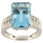 Aquamarine Diamond Ring with Emerald-cut and White Gold by Yaffie Kabella, 2/5ct TDW