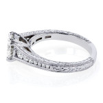Milgrain Channel Band Engagement Ring with Yaffie Kobelli Near Colorless Moissanite and Diamond Accents in White Gold, 1 1/4ct TCW.