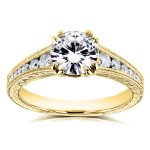Experience eternal radiance with Yaffie Kobelli 1 1/4ct TCW Forever One Moissanite Ring embellished with Diamonds and Milgrain detailing in a Channel Band.