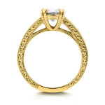 Gold Ring with Forever One Near Colorless Moissanite and Diamond Milgrain Channel Band, 1 1/4ct TCW