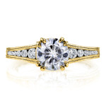 Gold Moissanite Engagement Ring with Diamond Milgrain Channel Band
