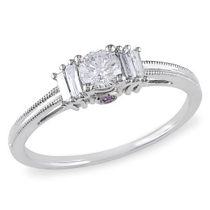 1/2ct TDW Diamond Engagement Ring featuring a stunning ensemble of Baguette and Round-cut Diamonds in White Gold by Yaffie®
