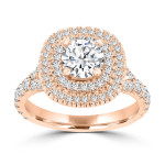 Double Halo Diamond Engagement Ring by Yaffie La Vita - Radiantly Rose/ White Gold with 1 4/5ct TDW Sparkle