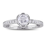 Floral Diamond Engagement Ring in White Gold, Yaffie - 1 CT TW