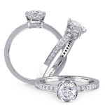 Floral Diamond Engagement Ring in White Gold, Yaffie - 1 CT TW