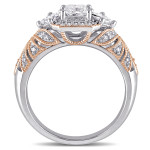 Yaffie Vintage Princess and Round-cut Diamond Engagement Ring with 1ct TDW in White and Rose Gold Tone.