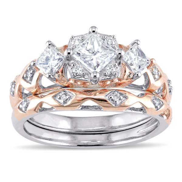 Say 'I do' in style with Yaffie Royal Rose and White Gold Bridal Rings - Princess and Round-cut Gems Galore!