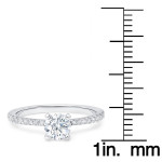 Petite Yaffie Engagement Ring with 0.80ct TDW Pave Set Round Solitaire Diamond in Thin, Tapered U Pave and 4 Prong Setting.