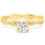Twisty Infinity Diamond Engagement Ring with 0.85ct TDW Pave Set Round Solitaire by Yaffie, in gold.