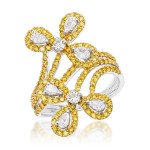 Women 1.5ct Gold, White, and Yellow Diamond Flower Cocktail Ring by Yaffie