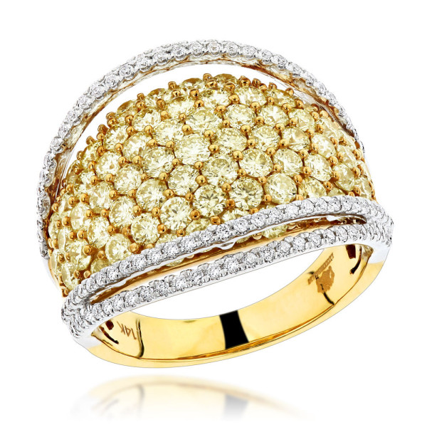 Cocktail Ring with White and Yellow Diamonds, 3ct TDW - Yaffie Gold