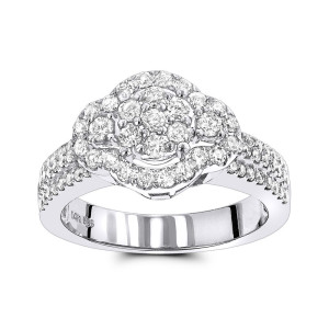 Sparkling Yaffie Cluster Diamond Ring with 1 1/4ct TDW in White Gold