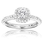 White Gold Diamond Engagement Ring with Cushion and Round Cut 1 1/5ct TDW Diamonds by Yaffie