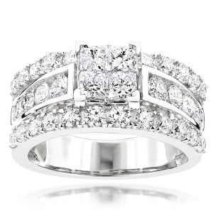 Designer Engagement Ring with Yaffie White Gold and Dazzling 3ct TDW Diamonds