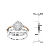 Gold 1ct Halo Flower Diamond Engagement Ring Set by Yaffie