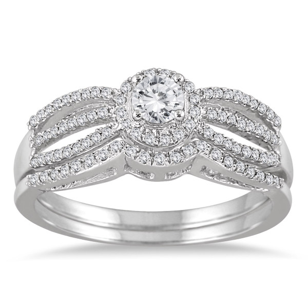 Vintage-inspired Bridal Ring Set with 1/2ct TDW White Gold Diamonds by Yaffie