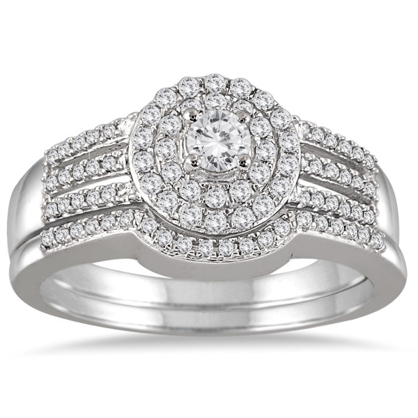 Yaffie Dazzling White Gold Bridal Set with Double Halo and 1/2ct TDW Diamond