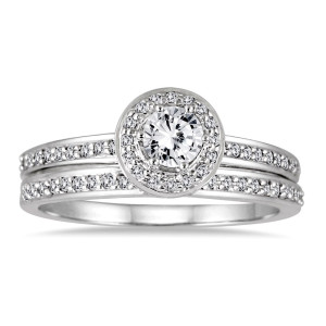Breathtakingly Elegant Yaffie Bridal Set with 1/2ct TDW Diamonds and Halo Design in White Gold