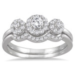 Yaffie Trio Diamond Bridal Set in White Gold with 1/2ct Cluster