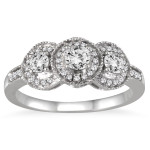 Yaffie Antique 3-Stone Diamond Bridal Set in White Gold with 0.75ct Total Weight