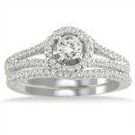 Sparkling Yaffie White Gold Bridal Ring Set with Dazzling 3/4ct TDW Diamond Halo