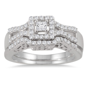 Imbue Your Love with Radiance: Yaffie White Gold Diamond Halo Bridal Set