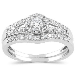 Sparkling Yaffie White Gold Bridal Ring Set with 3/8ct TDW Diamond Halo