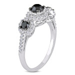 Customised Yaffie™ Black & White Diamond 3-Stone Ring - 1 CT TW in White Gold with GH I2;I3 and Black Rhodium Plating