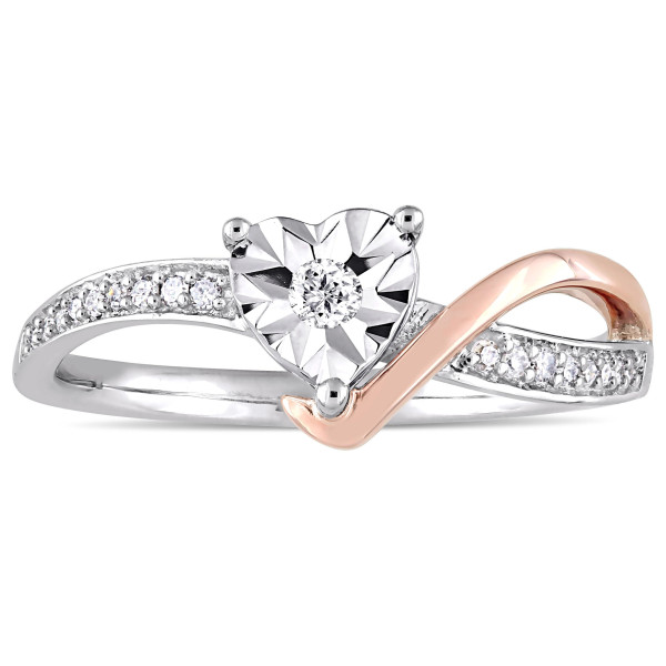 Captivating Yaffie Heart-Shaped Diamond Engagement Ring in White and Rose Gold with 1/10 ct TDW