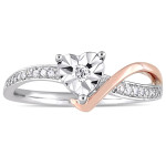 Heart-Shaped Crossover Engagement Ring with 1/10ct TDW Diamond in Yaffie 2-Tone White and Rose Gold