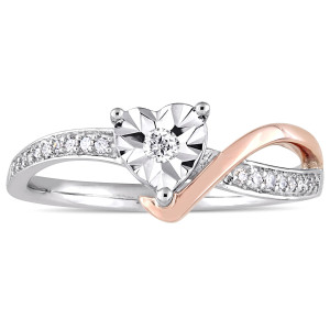 2-Tone White and Rose Gold 1/10ct TDW Diamond Heart-Shaped Crossover Engagement Ring - Custom Made By Yaffie™