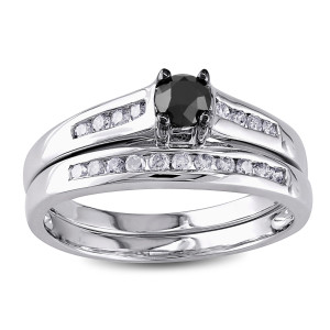 Yaffie ™ Unique Black and White Diamond Bridal Ring Set with 1/2ct TDW in Gold - Custom Made