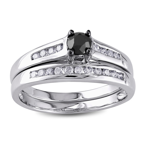 Yaffie™ Custom 1/2ct TDW Bridal Ring Set with Striking Black and White Diamonds in Gold