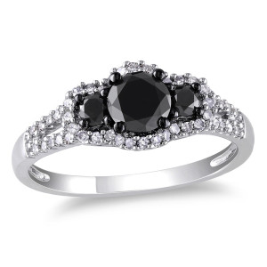 Yaffie ™ Handcrafted Black-and-White Diamond Halo Ring - 1ct TDW of Gold Brilliance
