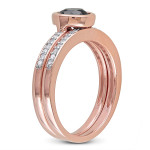 Yaffie ™ Custom-Made Black and White Diamond Bridal Ring Set in Rose Gold, Adorned with 1 1/8ct TDW