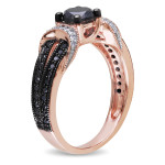 Yaffie ™ Custom-Made Split Shank Ring in Black and White Diamond with 1ct TDW, in Radiant Rose Gold