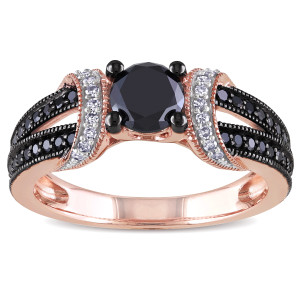 Yaffie ™ Custom-Made Split Shank Ring in Black and White Diamond with 1ct TDW, in Radiant Rose Gold