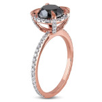 Unique Yaffie ™ Creation: Black and White Diamond Halo Engagement Ring with a 2ct TDW in Luxurious Rose Gold
