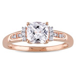 Yaffie Rose Gold White Sapphire Engagement Ring with Diamond Accents