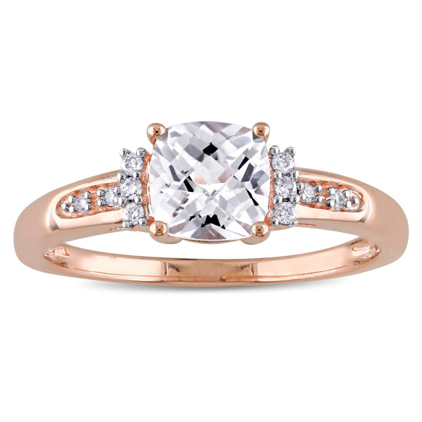 Roxy Radiant Rose Gold Engagement Ring with Dazzling White Sapphires and Diamond Accents.