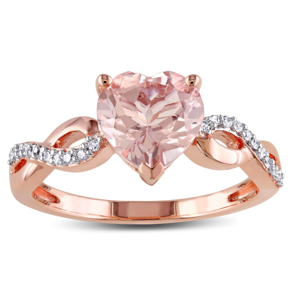 Heartfelt Twist Ring with Morganite and Diamonds in Rose Gold
